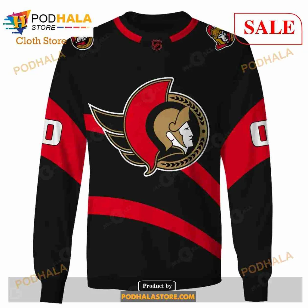Ottawa Senators 3D Print Hoodie With Bold Logo And Striped Sleeves Ottawa Senators 3D Print Hoodie With Bold Logo And Striped Sleeves