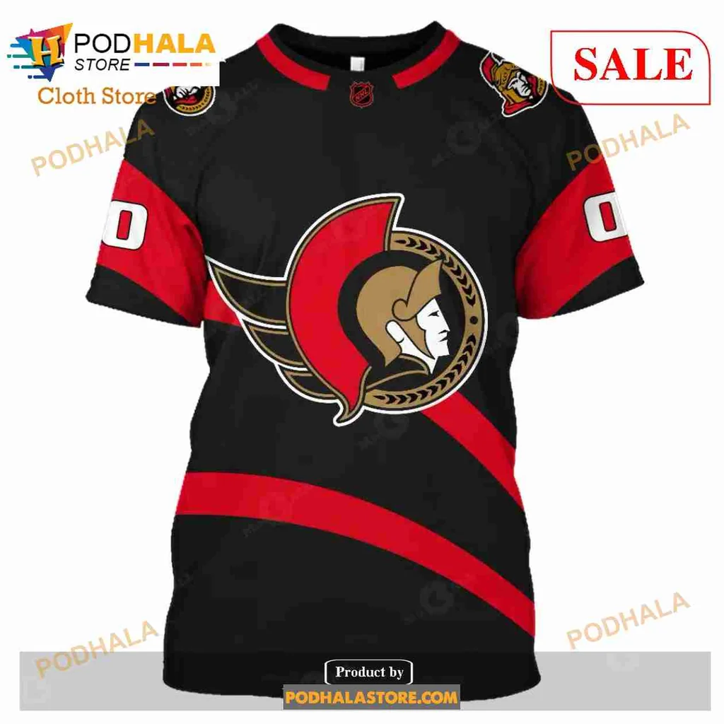 Ottawa Senators 3d Hoodie With Bold Logo And Striped Sleeves - Product View 6 Ottawa Senators 3d Hoodie With Bold Logo And Striped Sleeves - Product View 6