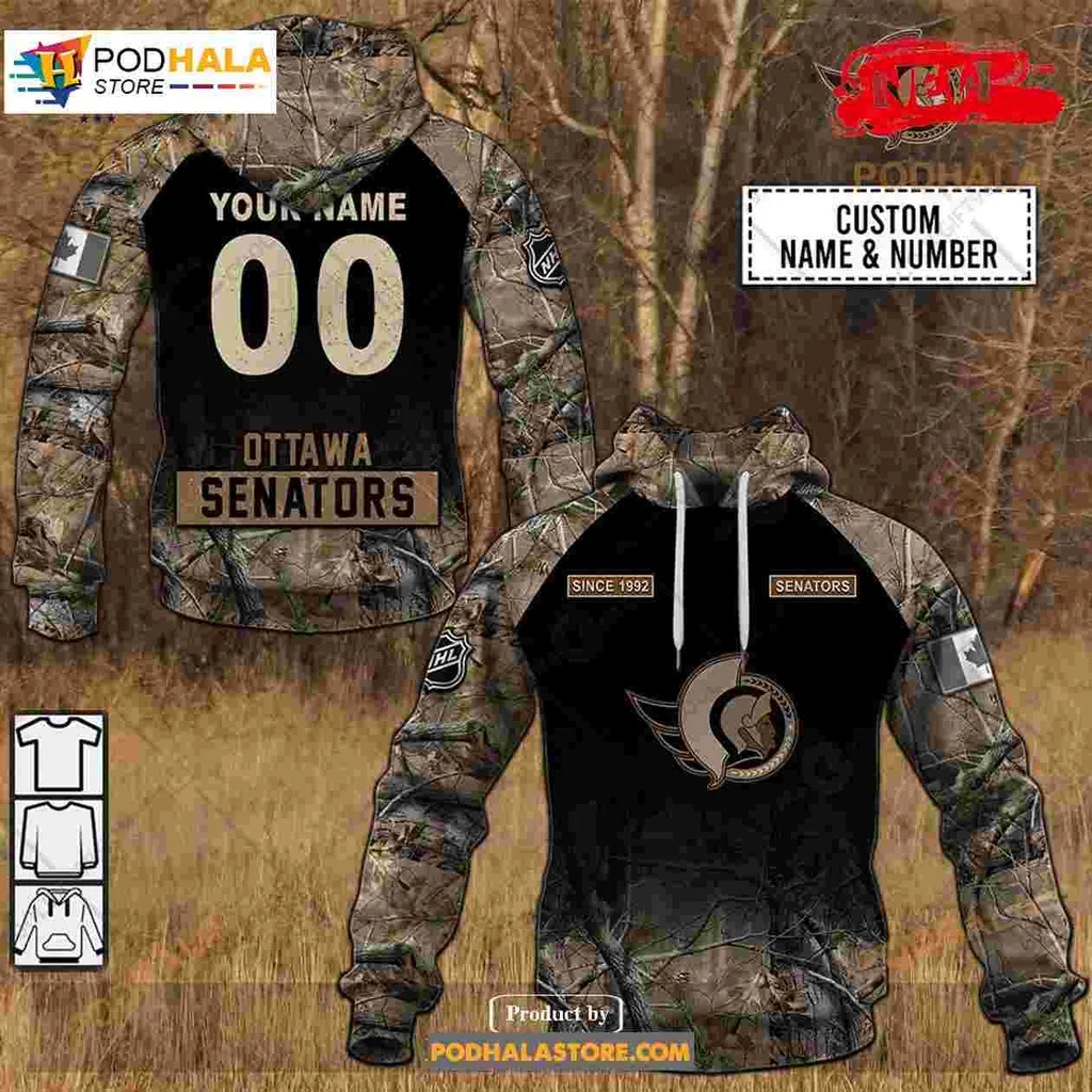 Ottawa Senators Camouflage Hoodie With Custom Name And Number