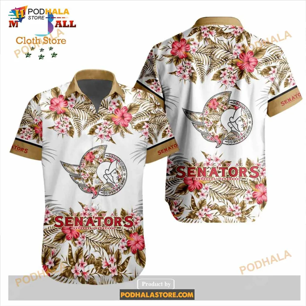 Ottawa Senators Floral Hawaiian Shirt With Hibiscus Flowers