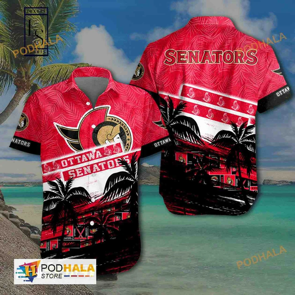 Ottawa Senators Tropical Hawaiian Shirt With Palm Trees And Sunset