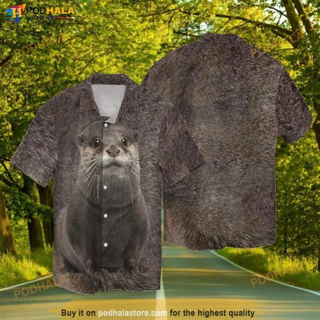 Otter Aloha Shirt With Playful Design And Natural Habitat Background