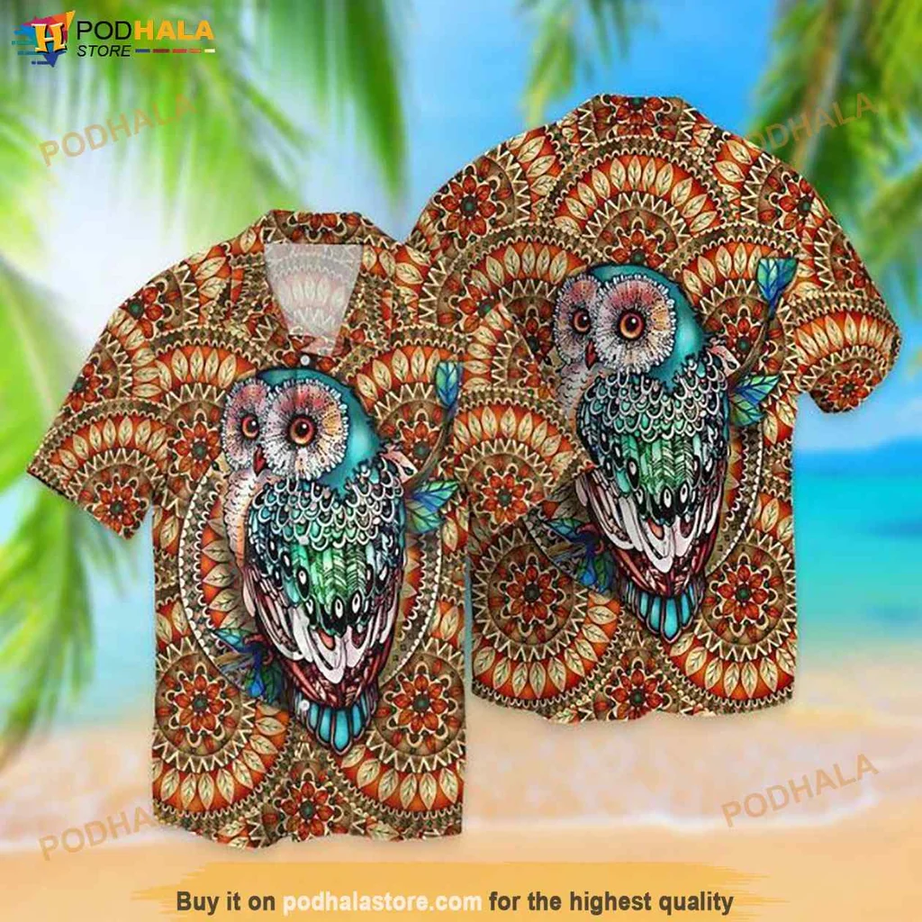Owl Tropical Hawaiian Shirt With Colorful Floral Design