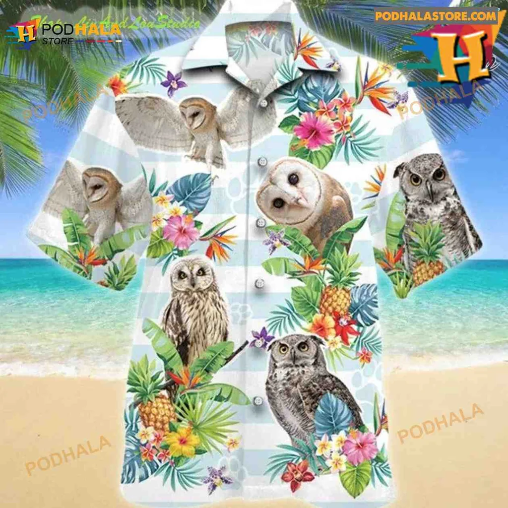 Owl Tropical Summer Hawaiian Shirt With Colorful Floral Design
