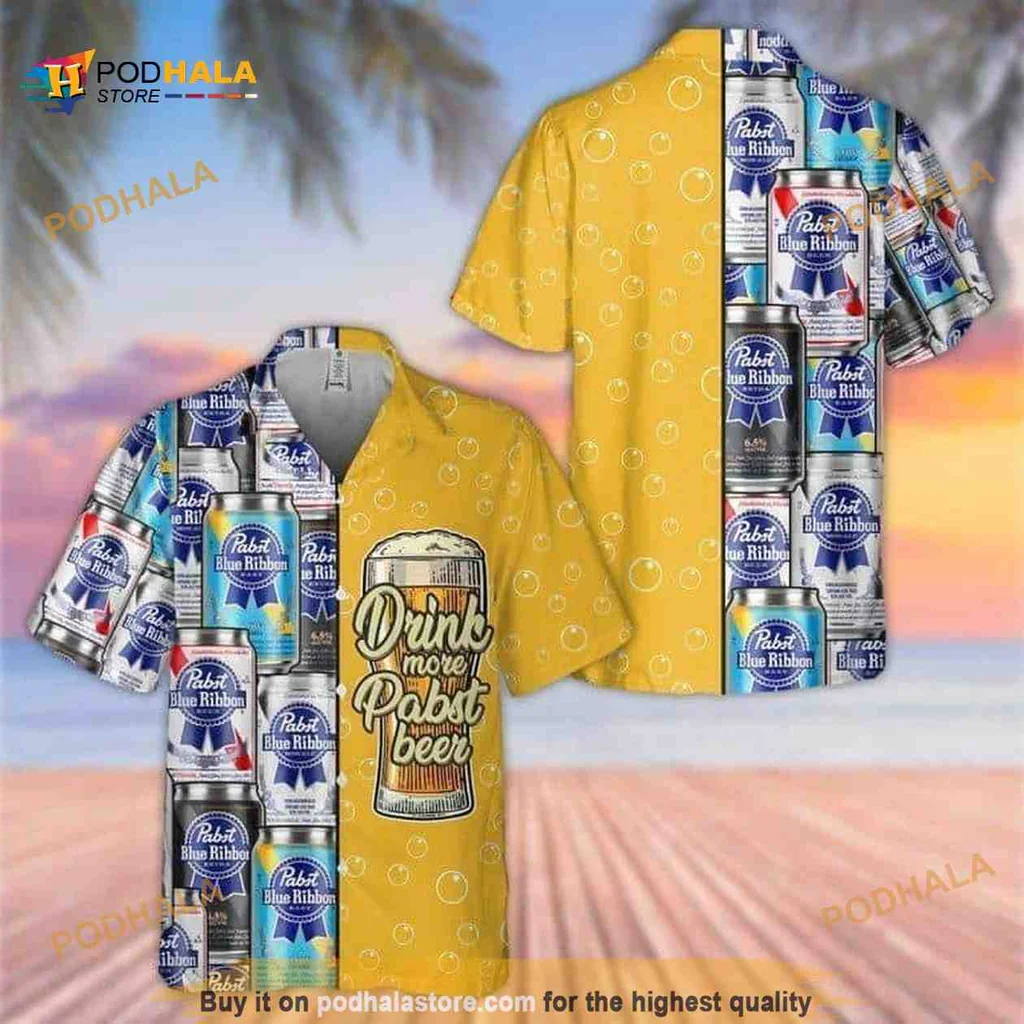 Pabst Blue Ribbon Beer Hawaiian Shirt, Drink More Pabst Beer Design