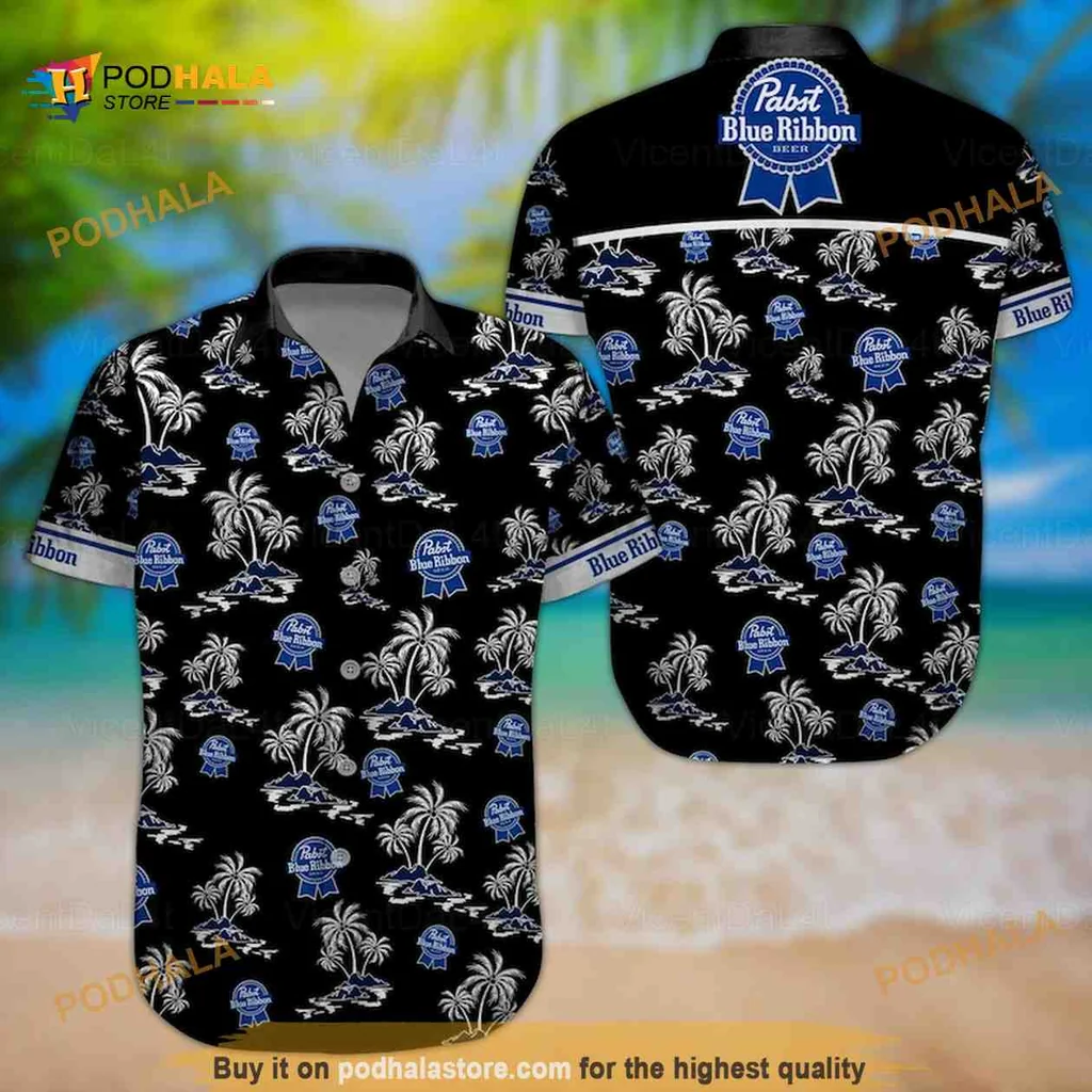 Pabst Blue Ribbon Coconut Tree Hawaiian Shirt, Tropical Aloha Style