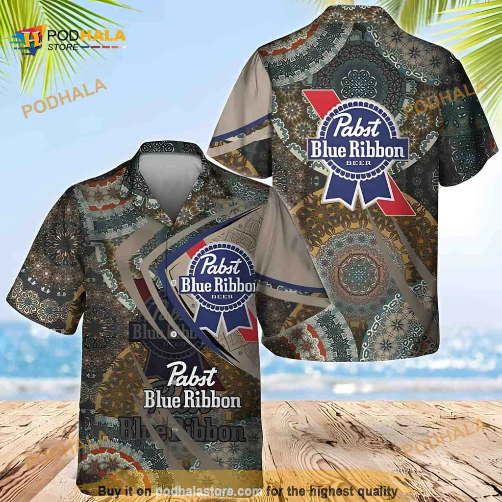 Pabst Blue Ribbon Hawaiian Shirt, Bohemian Mandala Design Aloha Shirt
