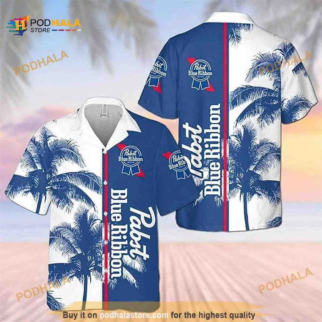 Pabst Blue Ribbon Hawaiian Shirt, Tropical Coconut Trees Aloha Shirt