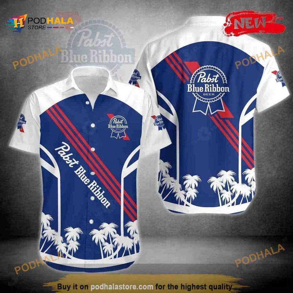 Pabst Blue Ribbon Hawaiian Shirt, Tropical Palm Tree Design For Summer