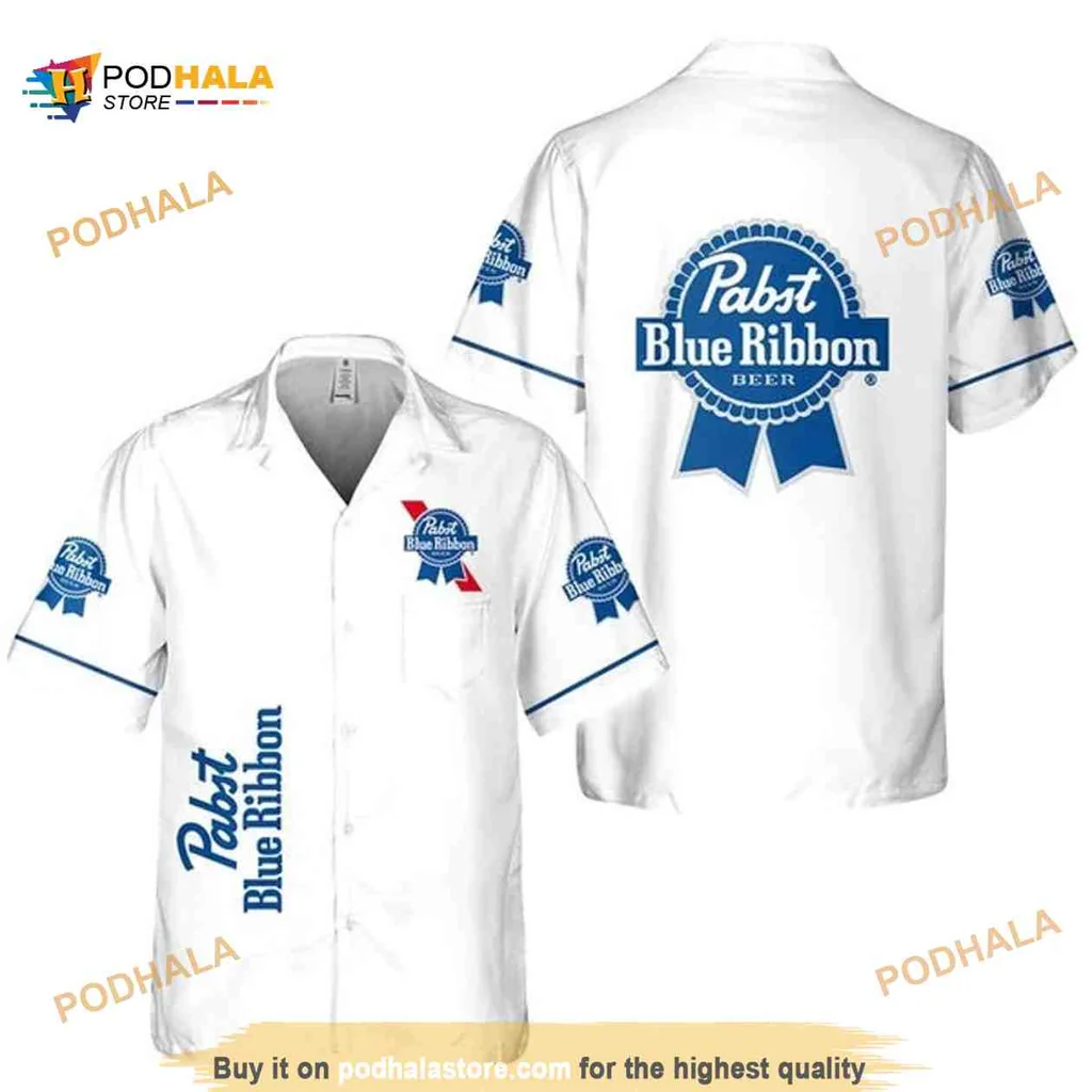 Pabst Blue Ribbon Hawaiian Shirt With Bold Blue Ribbon Design