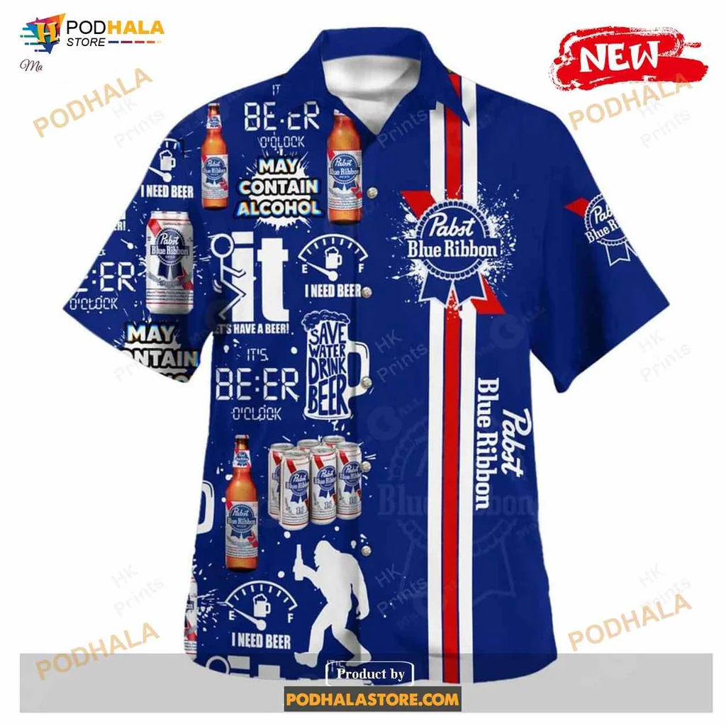 Pabst Blue Ribbon Hawaiian Shirt With I Need Beer Graphics