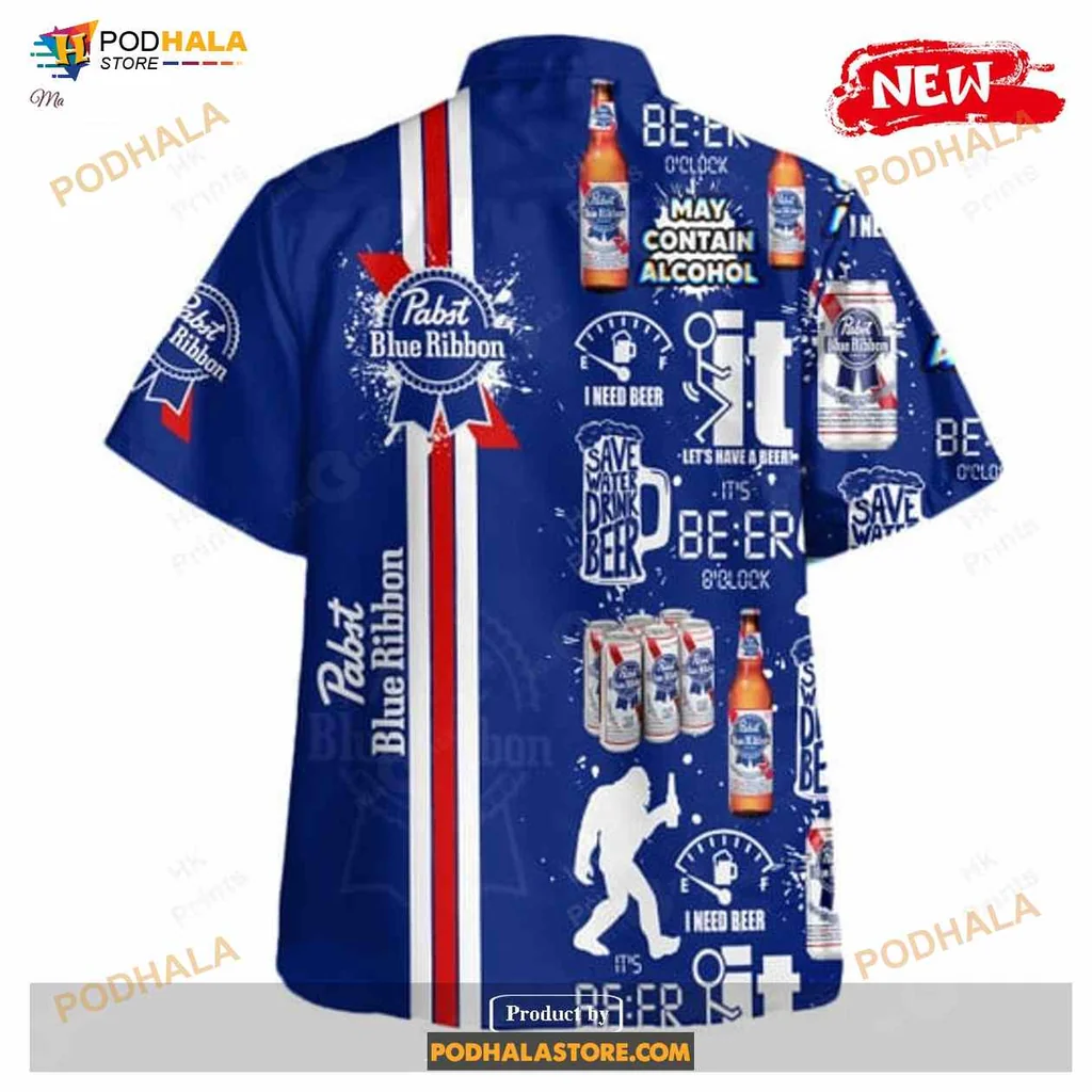 Pabst Blue Ribbon Aloha Shirt With I Need Beer Graphics Pabst Blue Ribbon Aloha Shirt With I Need Beer Graphics