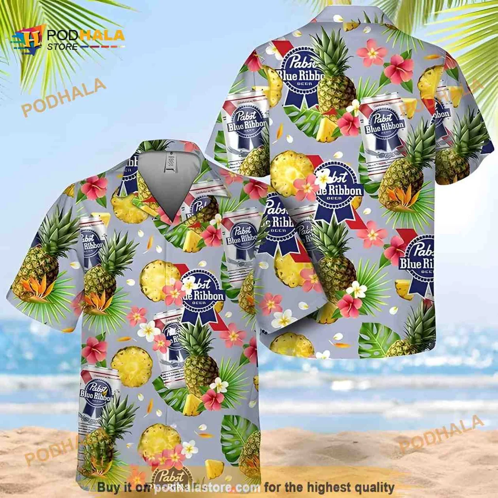Pabst Blue Ribbon Hawaiian Shirt With Pineapple Pattern For Beach Lovers