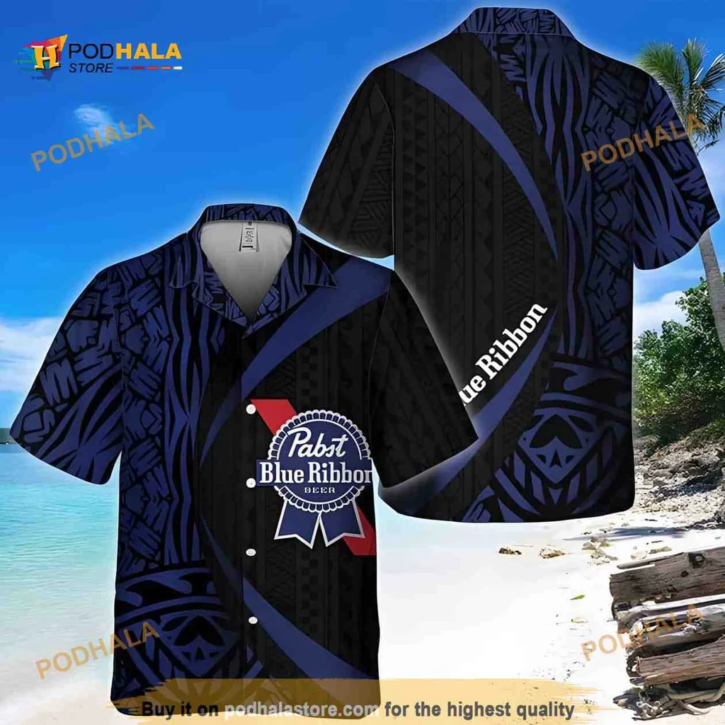 Pabst Blue Ribbon Hawaiian Shirt With Samoan Pattern For Beach Lovers