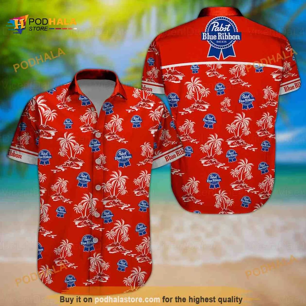 Pabst Blue Ribbon Hawaiian Shirt With Tropical Palm Trees For Beach Lovers
