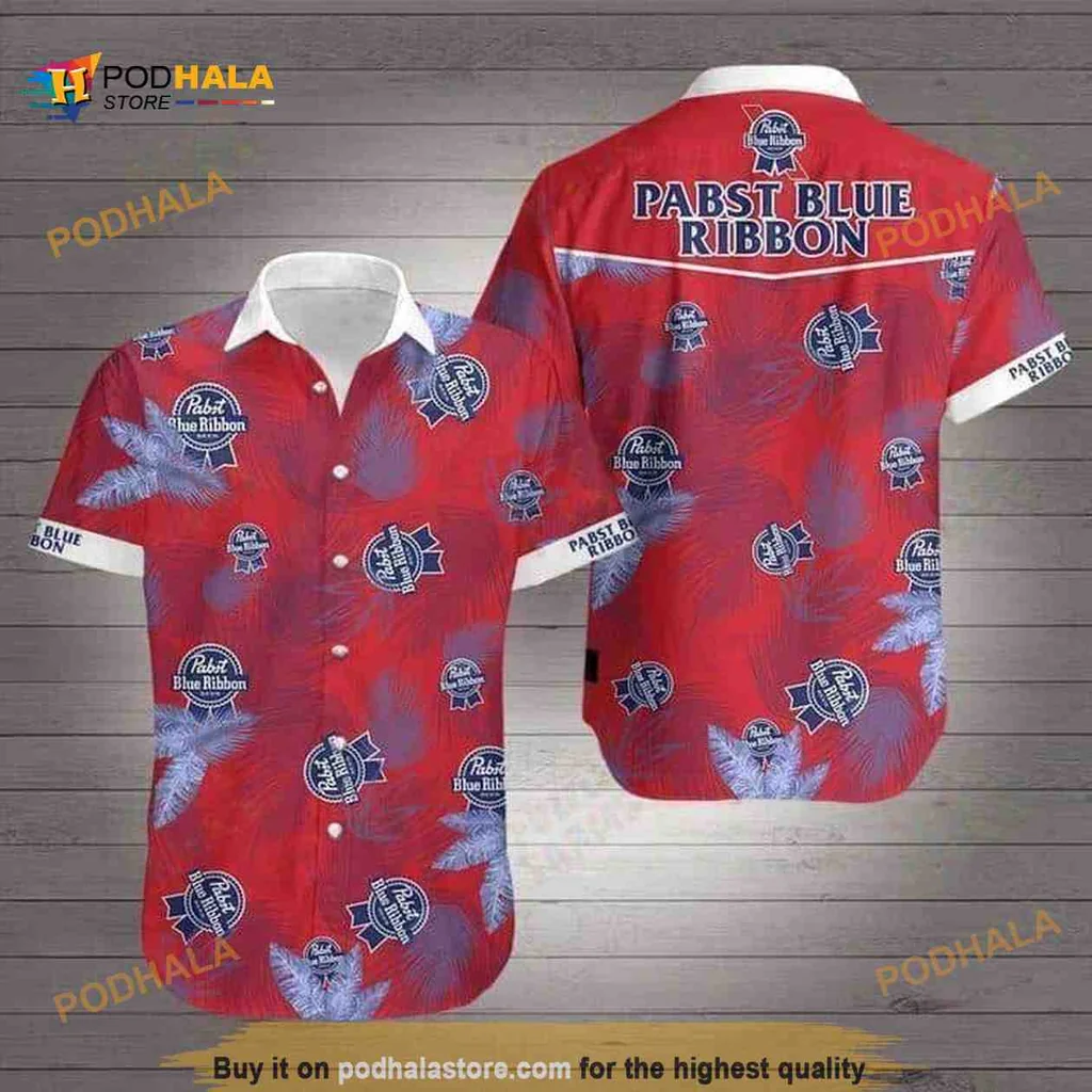 Pabst Blue Ribbon Hawaiian Shirt With Tropical Pattern And Bold Design