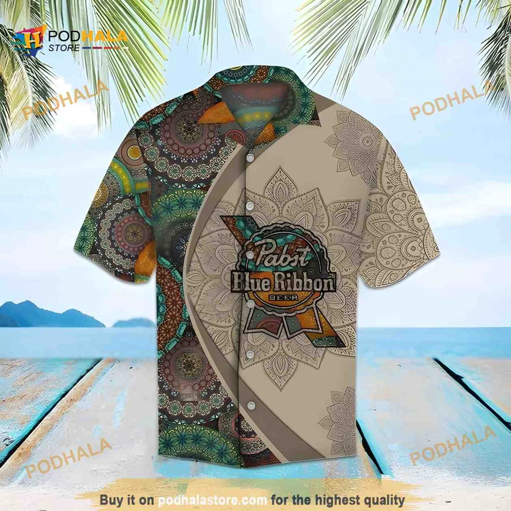 Pabst Blue Ribbon Hawaiian Shirt With Vibrant Mandala Pattern