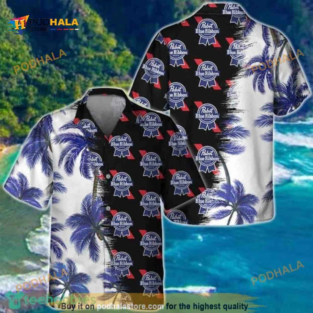 Pabst Blue Ribbon Palm Trees Hawaiian Shirt, Tropical Aloha Style