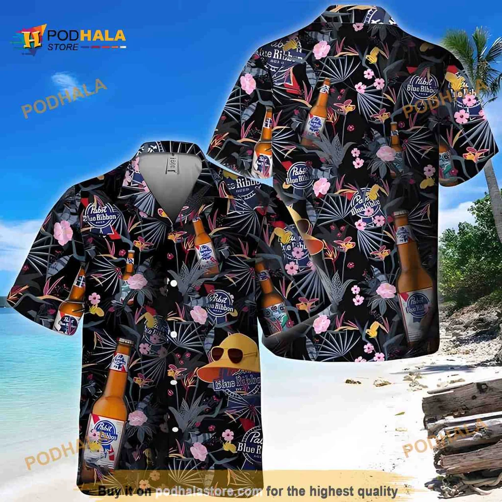 Pabst Blue Ribbon Tropical Aloha Shirt, Vibrant Beach Lover Design