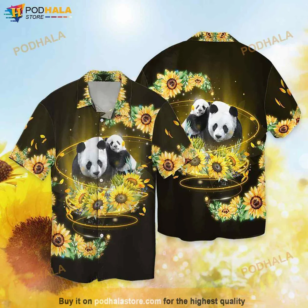 Panda Sunflower Aloha Shirt, Vibrant Hawaiian Shirt For Nature Lovers
