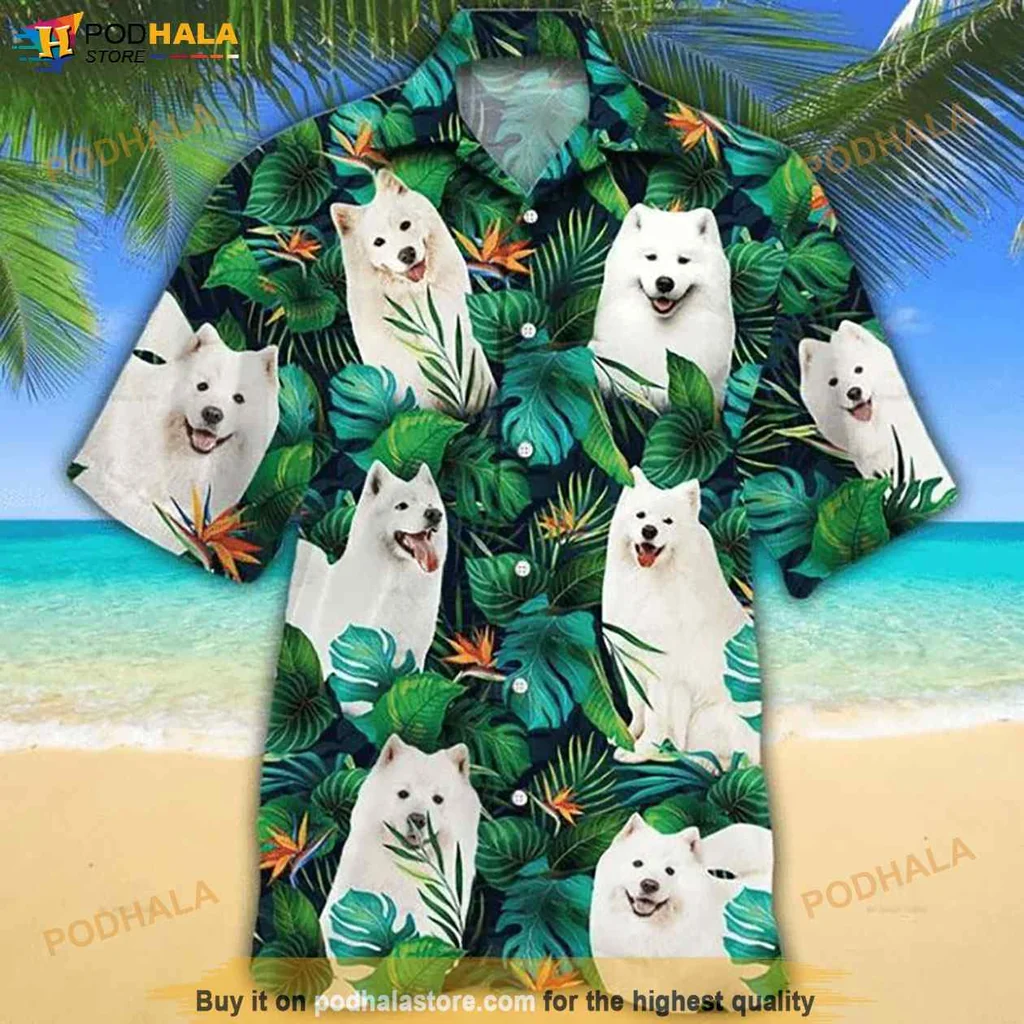 Papillon Dog Lover Hawaiian Shirt With Tropical Leaves And Floral Design