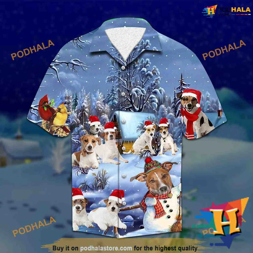 Parson Russell Terrier Hawaiian Shirt, Festive Dog Christmas Design
