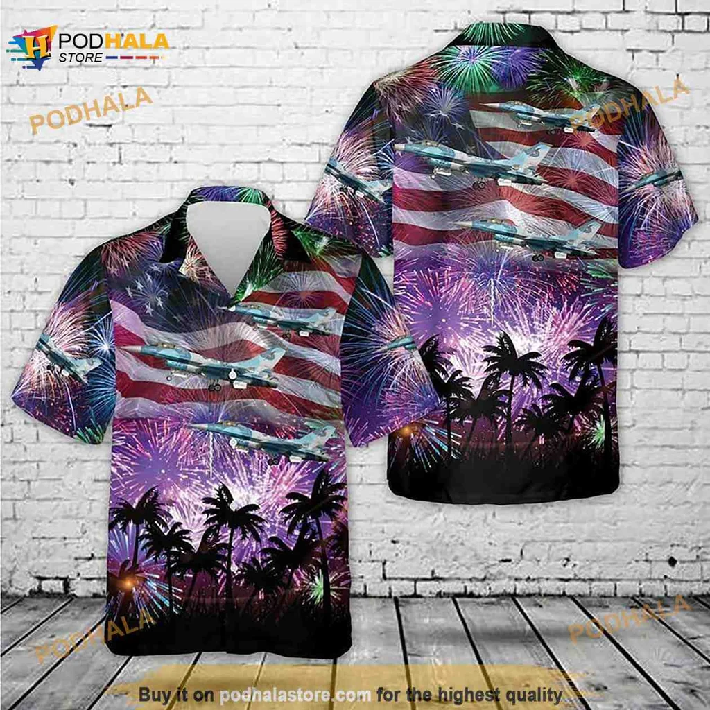 Patriotic Aloha Shirt With American Flag And Fireworks Design