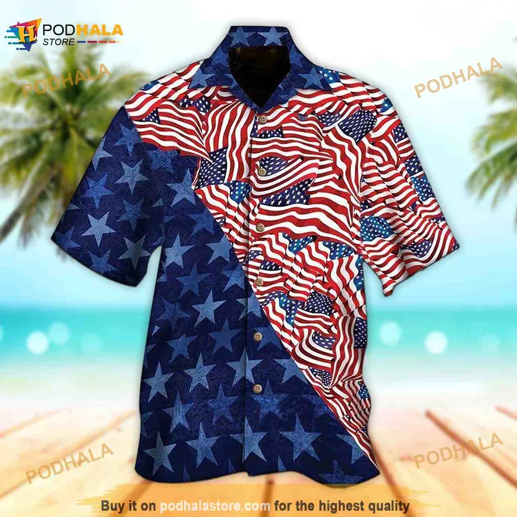 Patriotic American Flag Hawaiian Shirt For Independence Day Celebrations