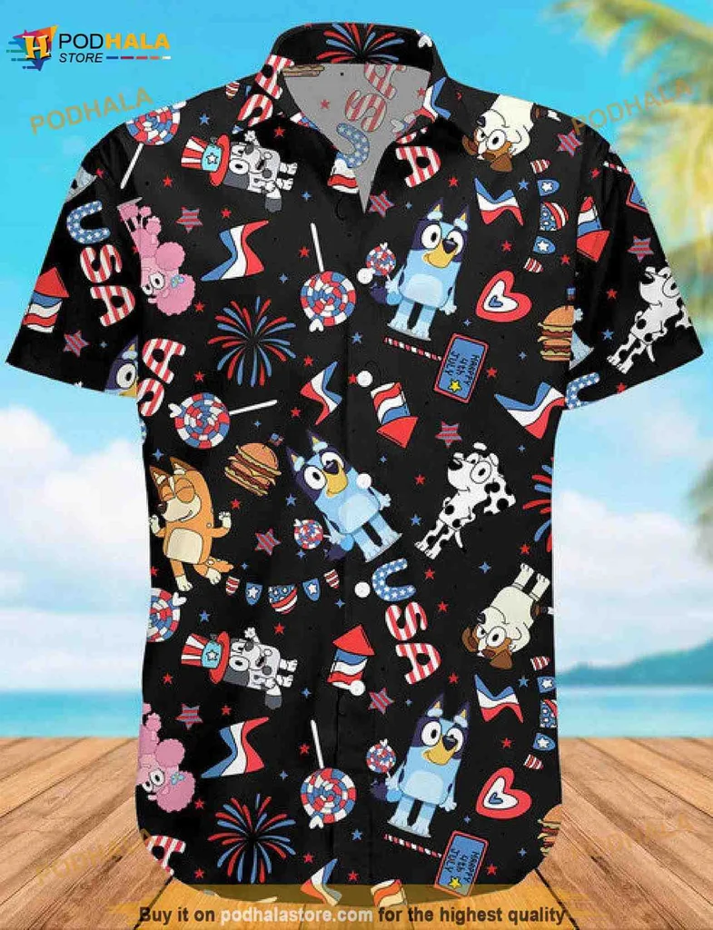 Patriotic Cartoon Animals Hawaiian Shirt With Colorful Graphics