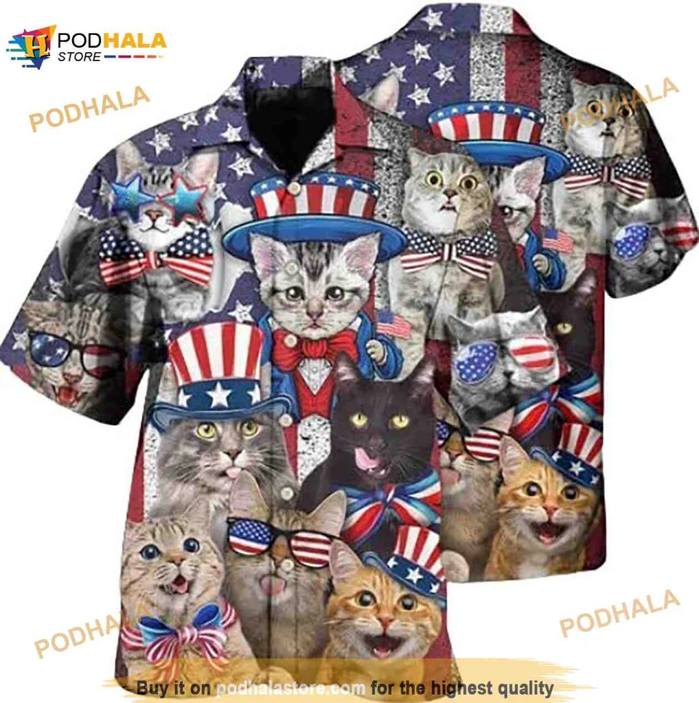 Patriotic Cats Hawaiian Shirt Celebrating Independence Day Style