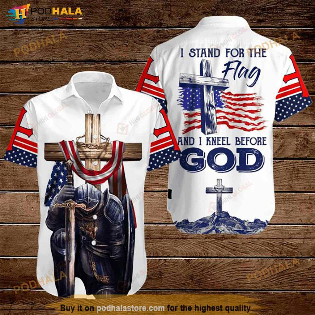 Patriotic Cross Warrior Aloha Shirt, I Stand For The Flag And Kneel Before God