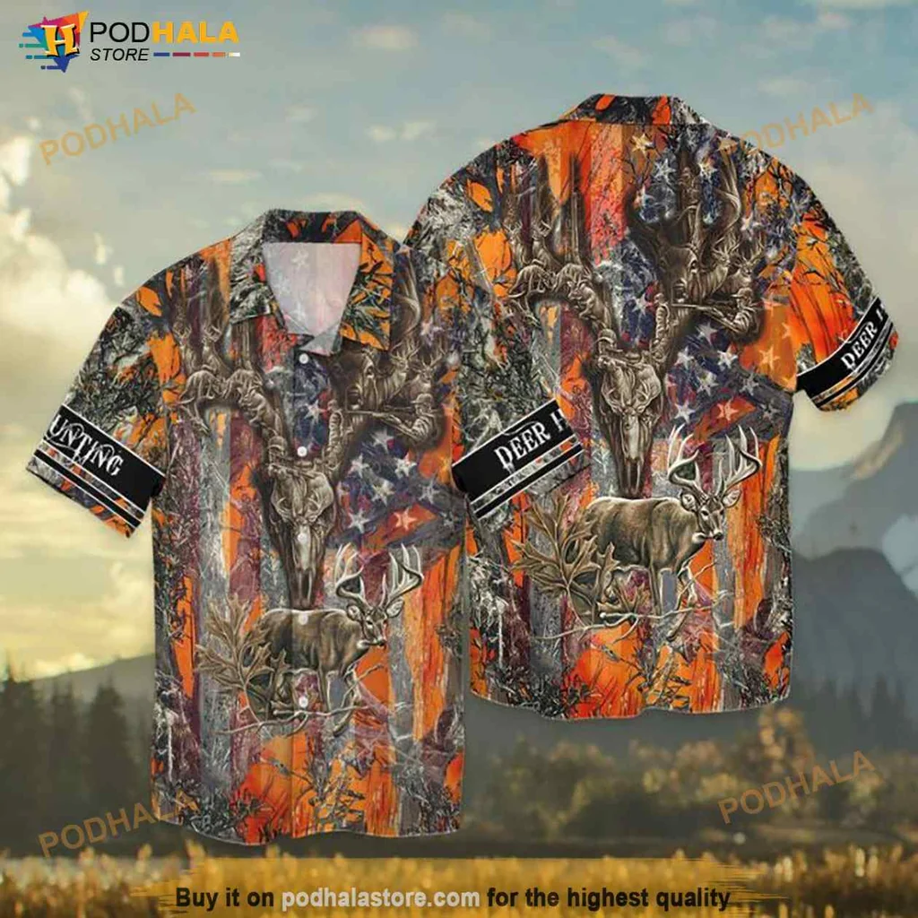 Patriotic Deer Hunting Hawaiian Shirt With American Flag Design