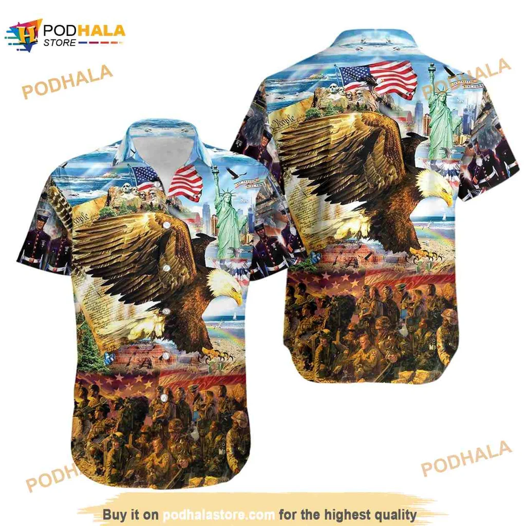 Patriotic Eagle Aloha Shirt Featuring American Symbols Of Freedom