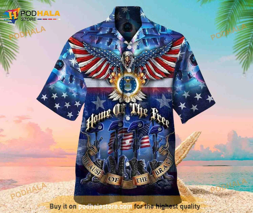 Patriotic Eagle Aloha Shirt Featuring Home Of The Free Because Of The Brave