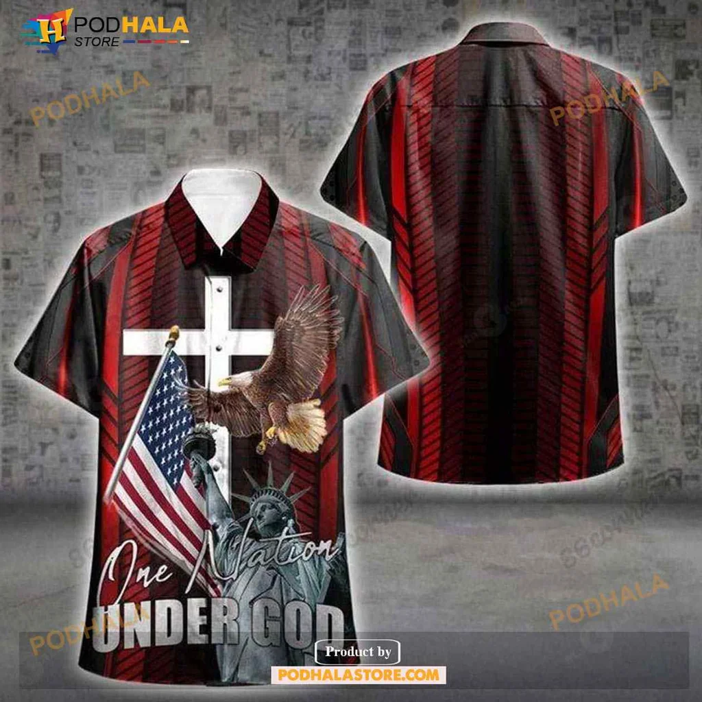 Patriotic Eagle Aloha Shirt Featuring One Nation Under God Design