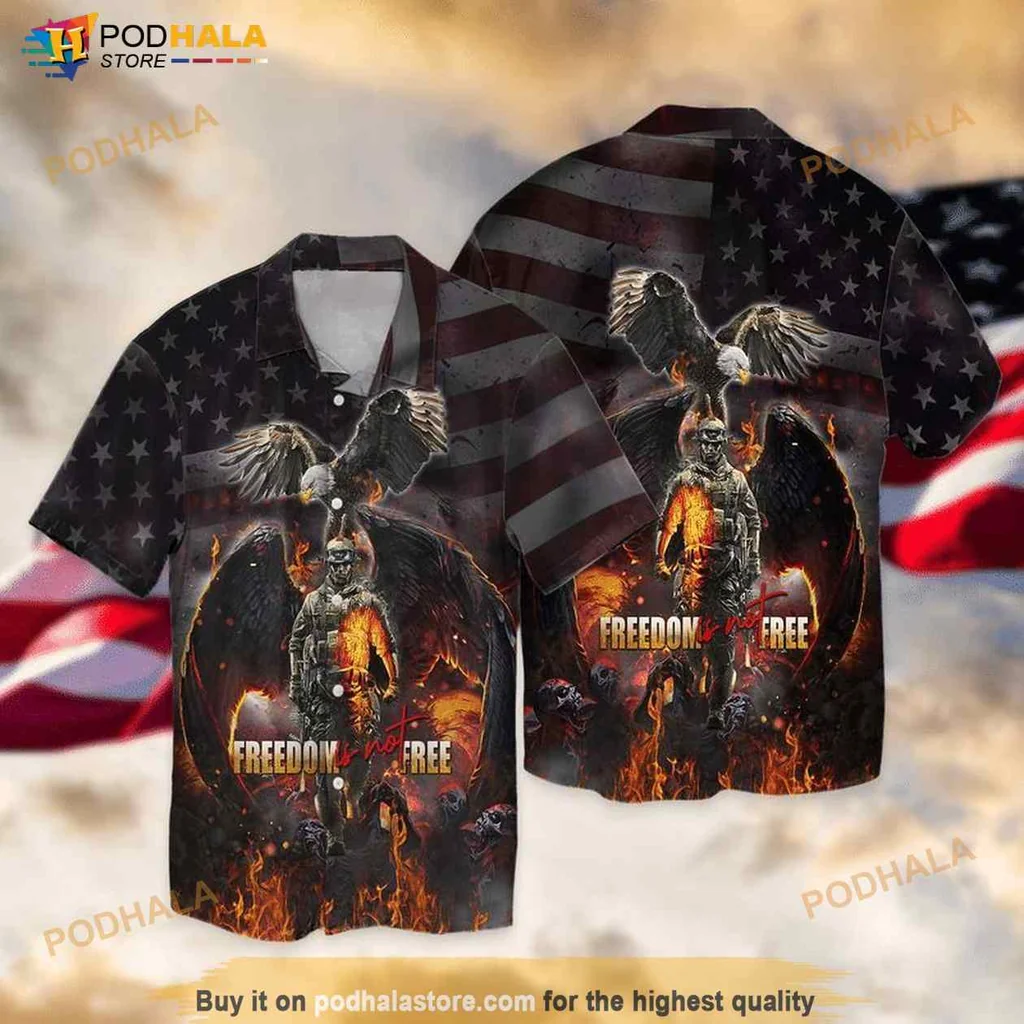 Patriotic Eagle Freedom Hawaiian Shirt With American Flag Design