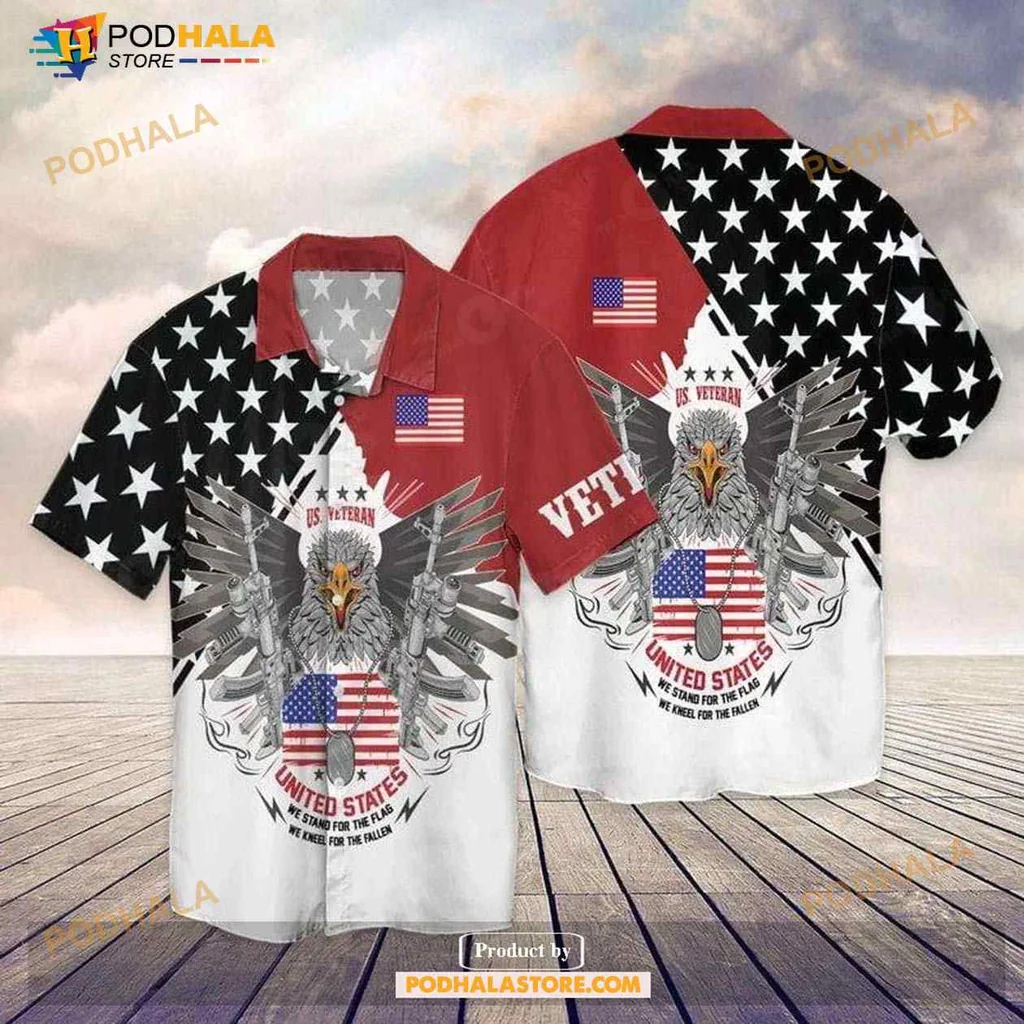 Patriotic Eagle Hawaiian Shirt Featuring American Flag And Skull Design