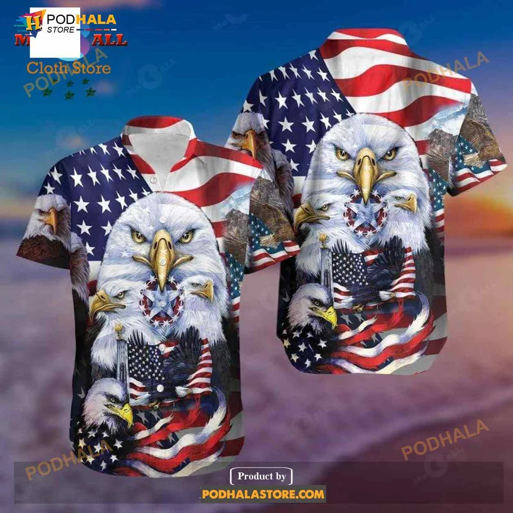 Patriotic Eagle Hawaiian Shirt Featuring American Flag Design