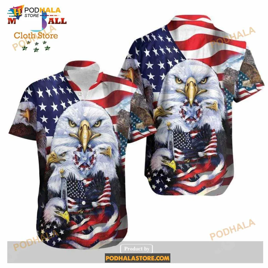 Patriotic Eagle Aloha Shirt Featuring American Flag Design Patriotic Eagle Aloha Shirt Featuring American Flag Design