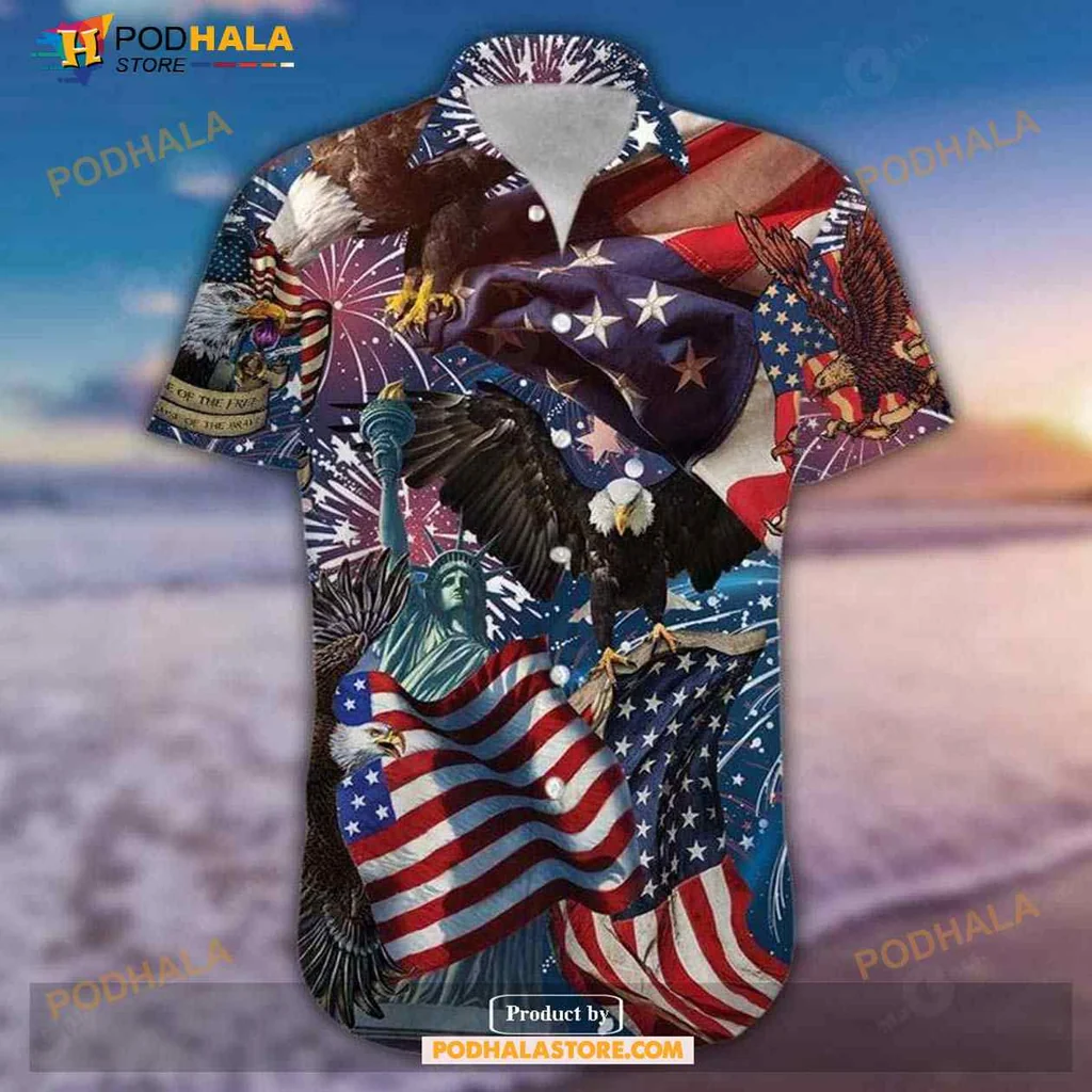 Patriotic Eagle Hawaiian Shirt Featuring American Flag Design For Independence Day