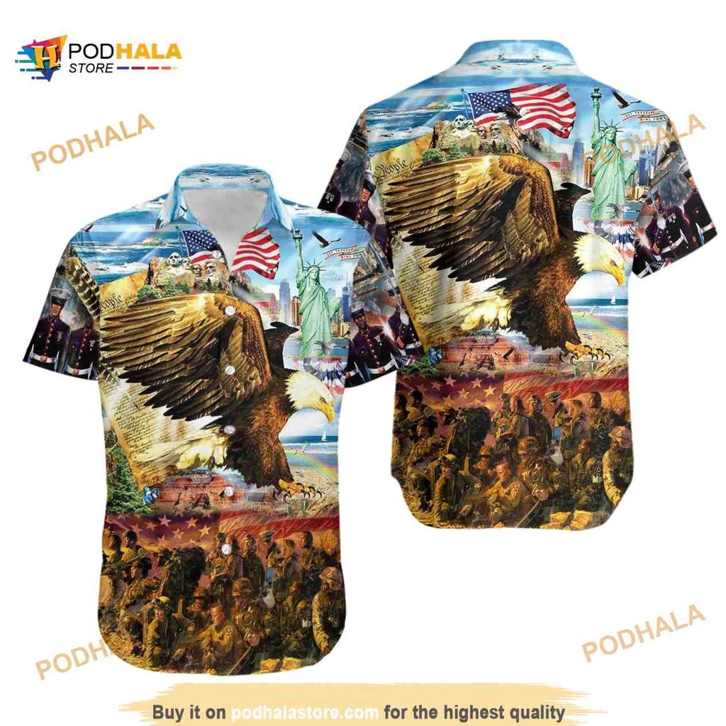 Patriotic Eagle Hawaiian Shirt Featuring American Symbols And Vibrant Colors