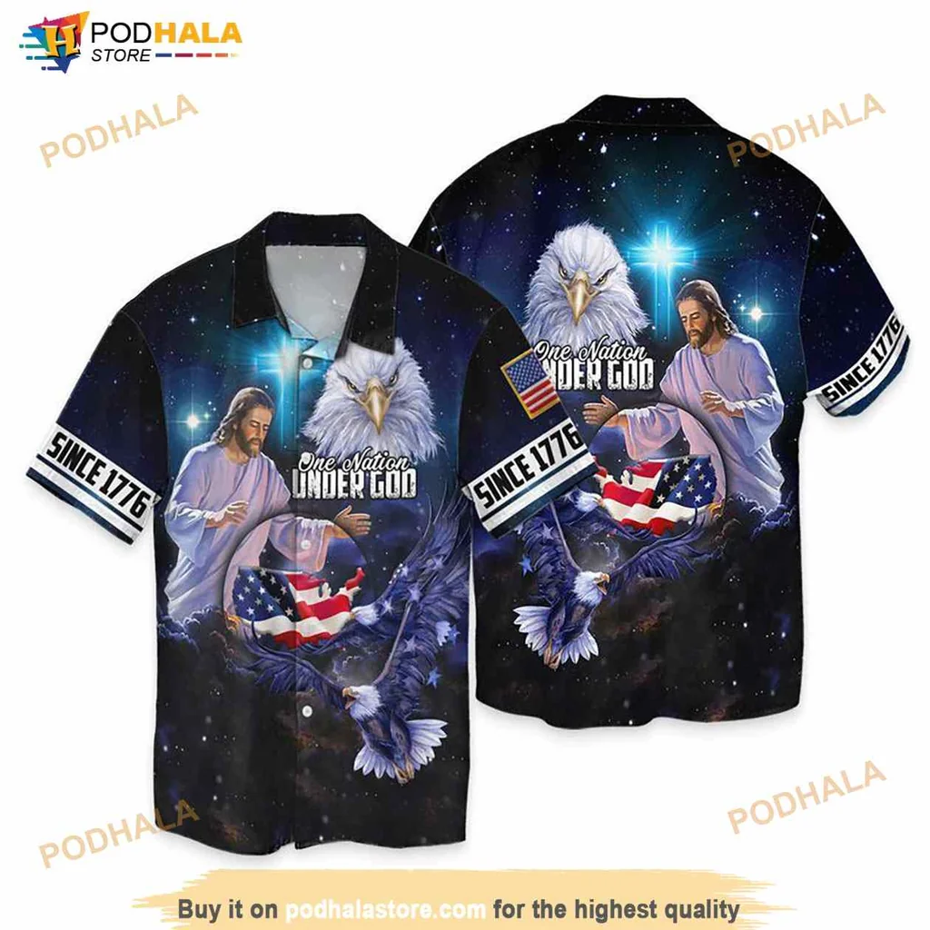 Patriotic Eagle Hawaiian Shirt, One Nation Under God Since 1776
