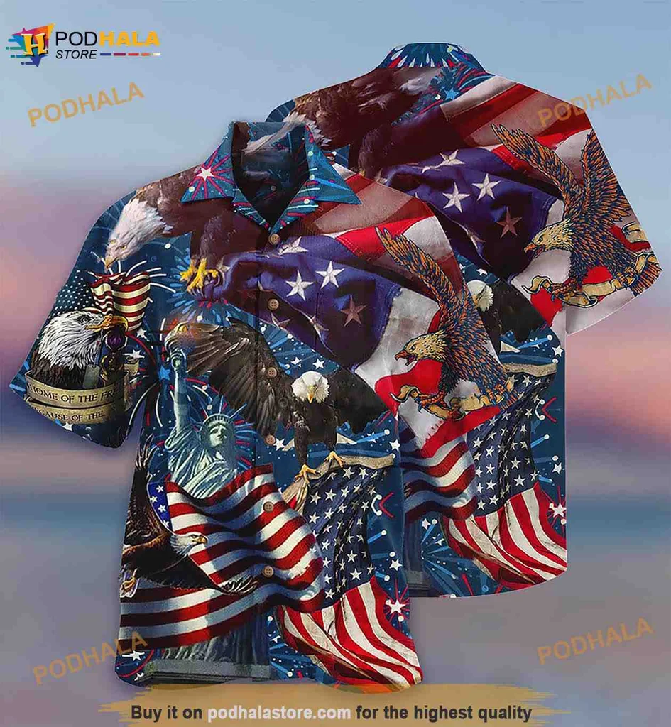 Patriotic Eagle Hawaiian Shirt With American Flag And Bold Colors