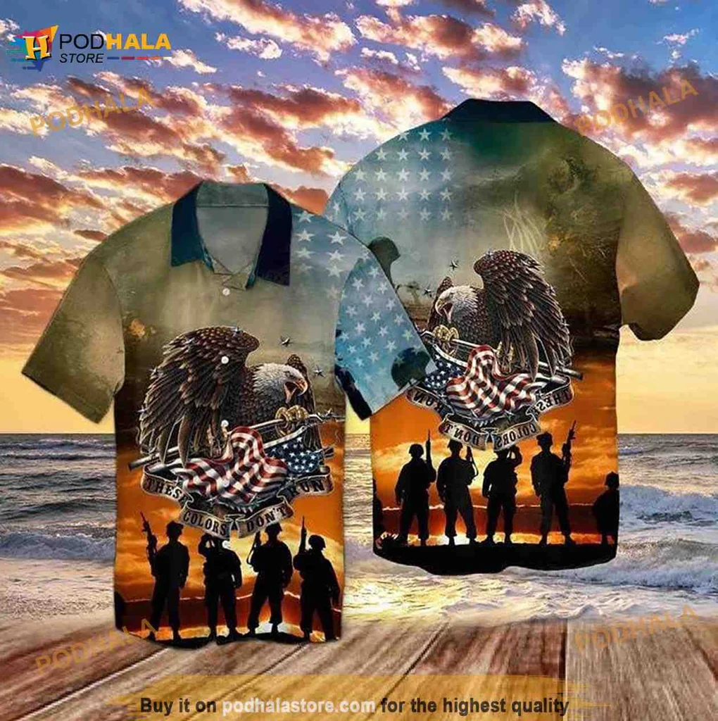 Patriotic Eagle Hawaiian Shirt With American Flag And Sunset Design