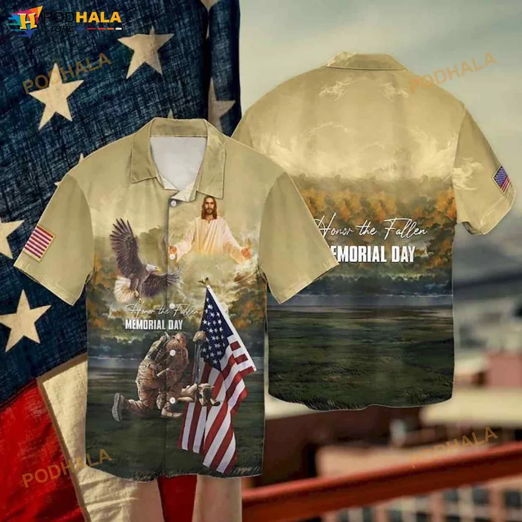 Patriotic Eagle Jesus Hawaiian Shirt Honor The Fallen Memorial Day Fourth Of July