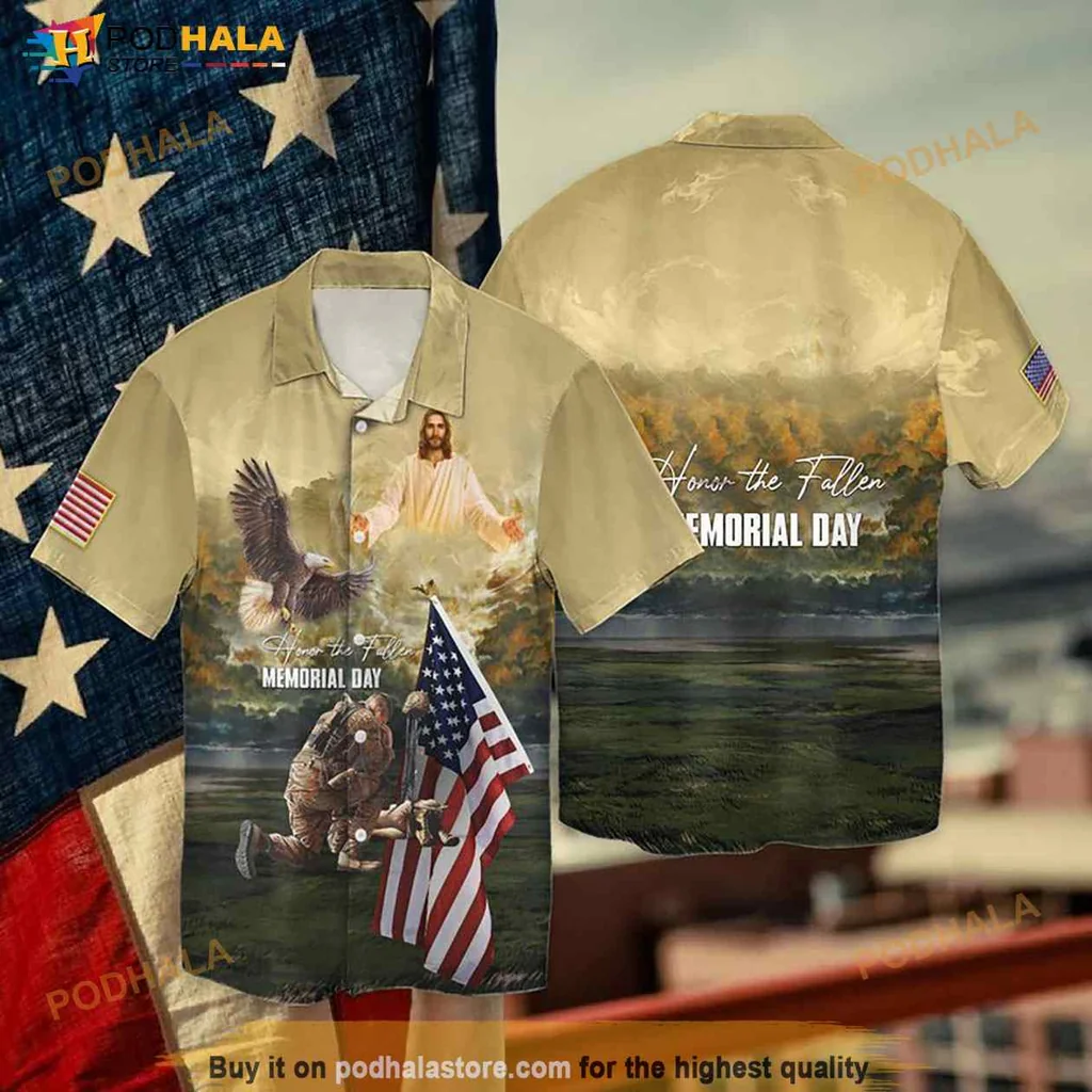 Patriotic Eagle Jesus Hawaiian Shirt Honoring Fallen Soldiers