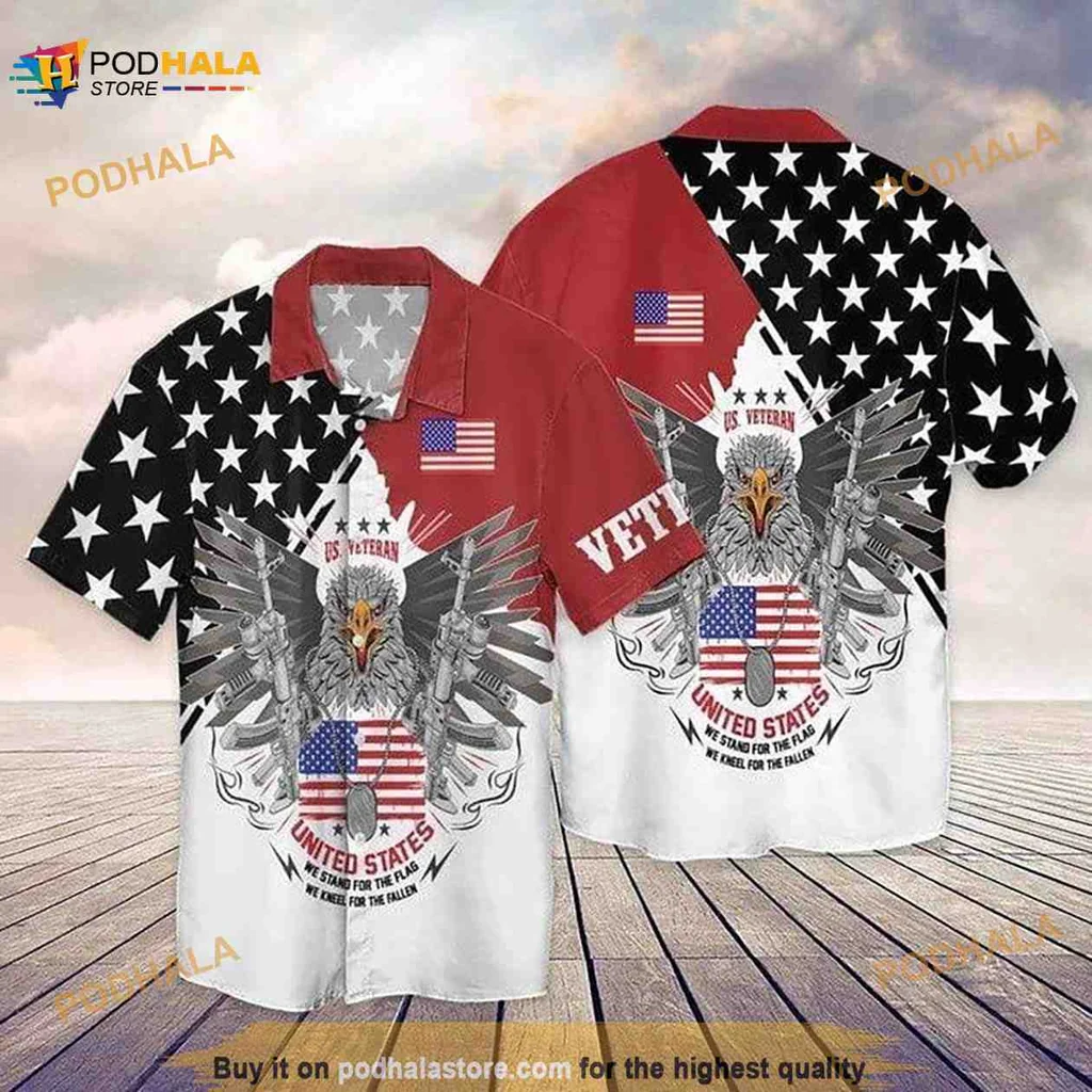 Patriotic Eagle Military Hawaiian Shirt With American Flag Design