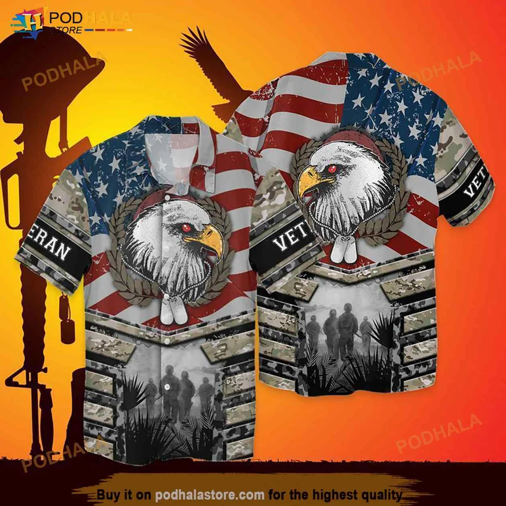 Patriotic Eagle Veteran Hawaiian Shirt With American Flag Design