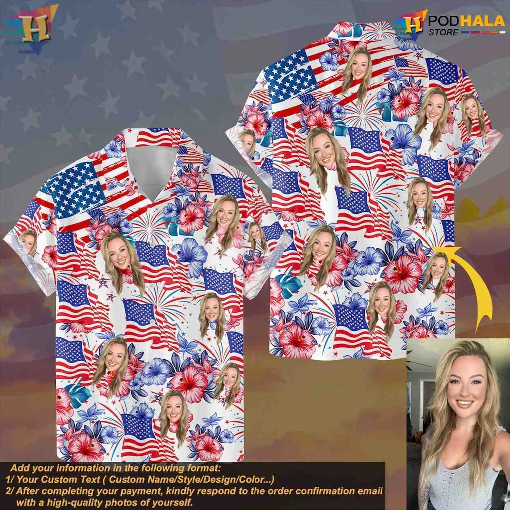 Patriotic Floral Face Hawaiian Shirt With Vibrant Tropical Design