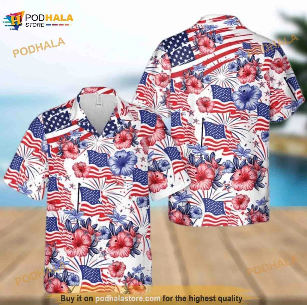 Patriotic Hibiscus Flower Hawaiian Shirt For 4th Of July Celebrations